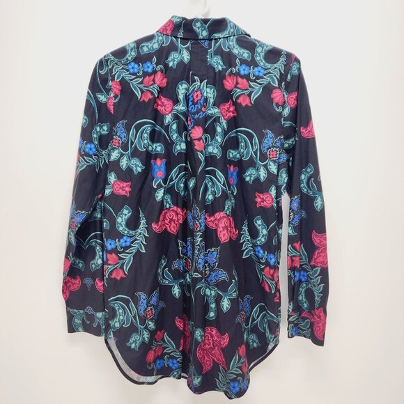 Chicos Womens Shirt Floral Button-Up Size 4 Black/Red/Blue Long Sleeve - Picture 9 of 10